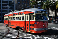 San Francisco Muni 1059 Boston Elevated Railway livery PCC streetcar built in 1948 - Ex-Philidelphia Transportation Company 2099 via SEPTA - F Market & Wharves line