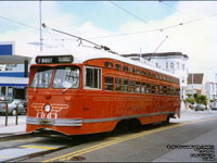 San Francisco Muni 1061 Pacific Electric livery PCC streetcar built in 1948 - Ex-Philidelphia Transportation Company 2116 via SEPTA - F Market & Wharves line