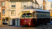 San Francisco Muni 1074 Toronto Transit Commission TTC livery PCC streetcar built in 1948 - Ex-Public Service Coordinated Transport via NJ Transit 2 (nee Twin Cities Rapid Transit 321) - F Market & Wharves line