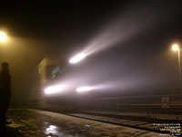Train 195 in a foggy night trip to Blainville and St-Jerome